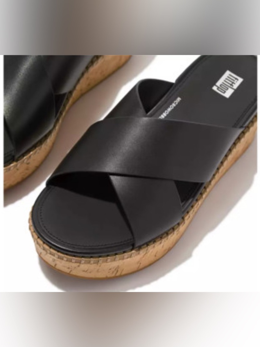 FitFlop Black Crossband Cork-Platform Slide Sandal